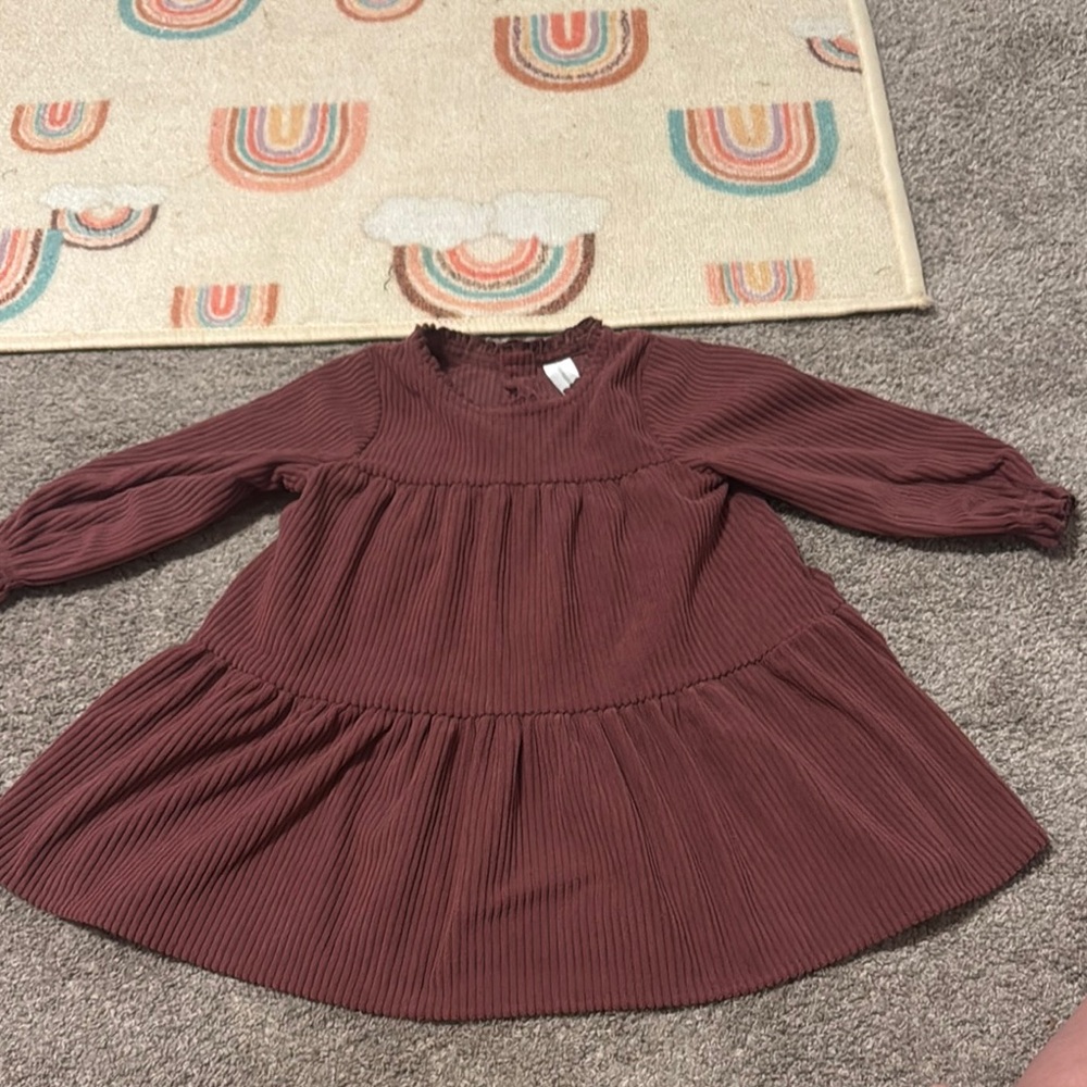 Red Tiered Casual Sweater Dress with Bishop Sleeves